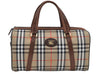 Authentic Burberrys Nova Check Canvas Hand Boston Bag Brown Beige L0211