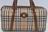 Authentic Burberrys Nova Check Canvas Hand Boston Bag Brown Beige L0211