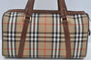 Authentic Burberrys Nova Check Canvas Hand Boston Bag Brown Beige L0211