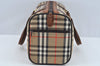 Authentic Burberrys Nova Check Canvas Hand Boston Bag Brown Beige L0211