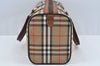 Authentic Burberrys Nova Check Canvas Hand Boston Bag Brown Beige L0211
