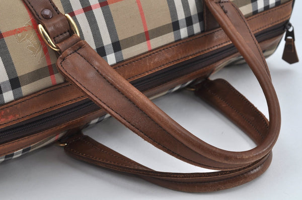 Authentic Burberrys Nova Check Canvas Hand Boston Bag Brown Beige L0211