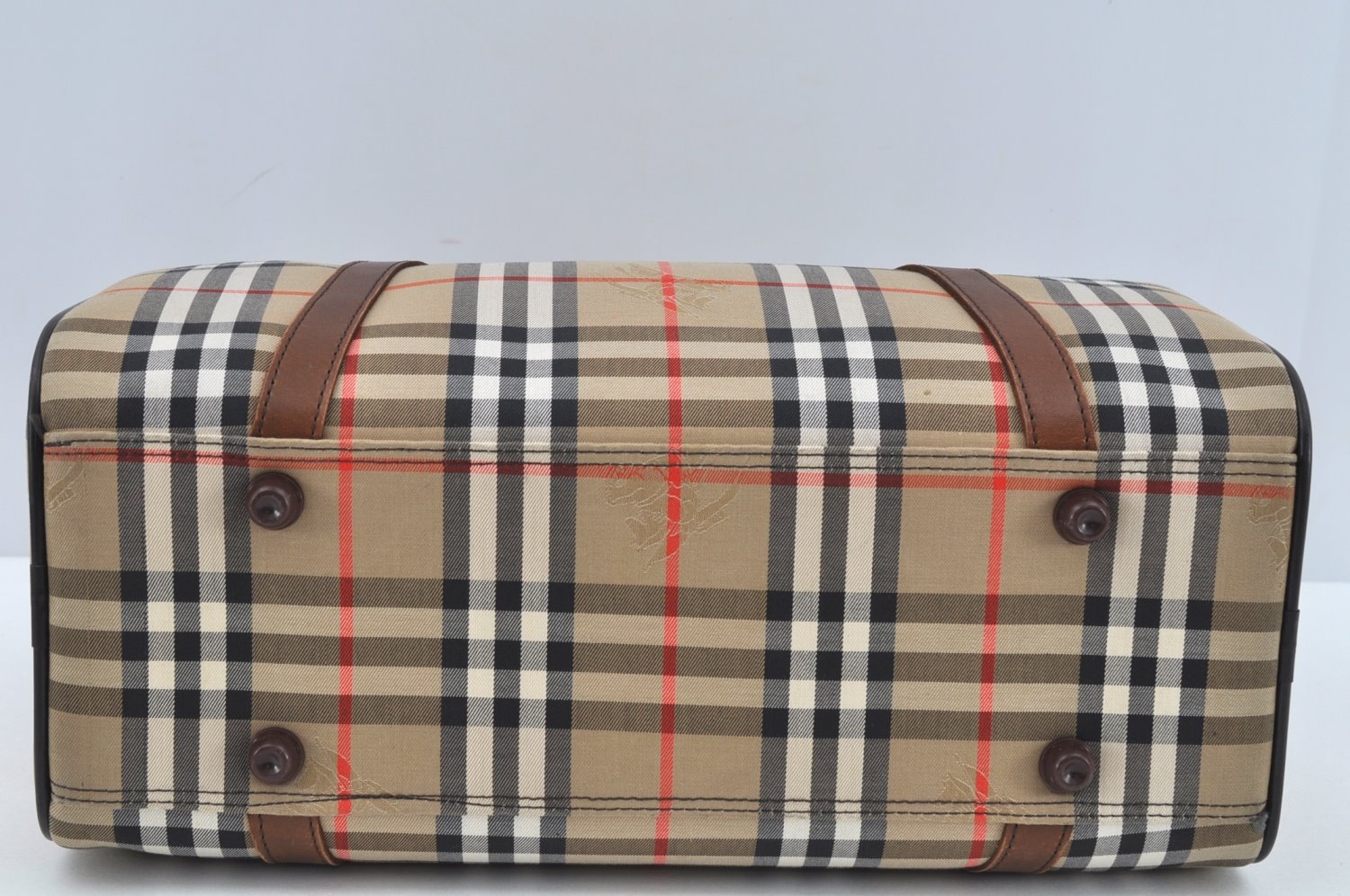Authentic Burberrys Nova Check Canvas Hand Boston Bag Brown Beige L0211