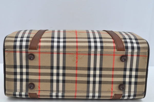 Authentic Burberrys Nova Check Canvas Hand Boston Bag Brown Beige L0211