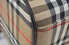 Authentic Burberrys Nova Check Canvas Hand Boston Bag Brown Beige L0211
