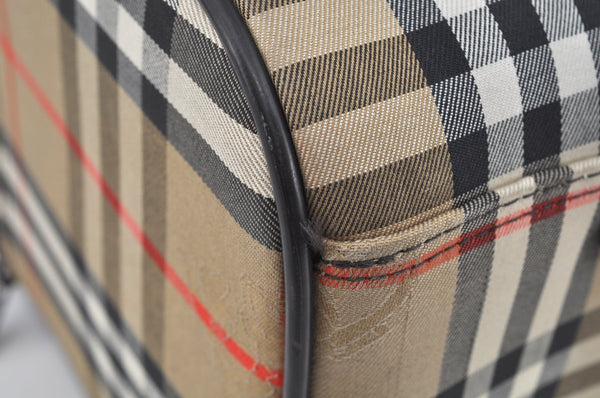 Authentic Burberrys Nova Check Canvas Hand Boston Bag Brown Beige L0211