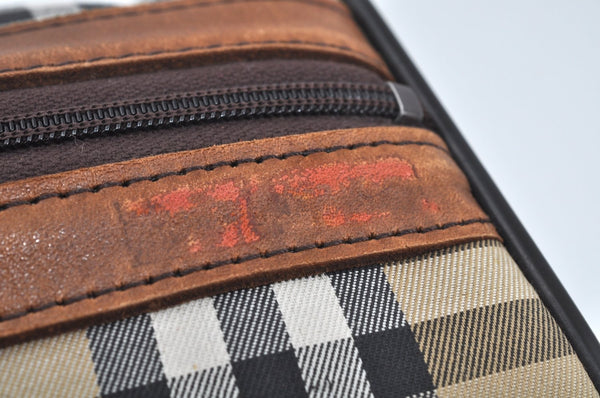 Authentic Burberrys Nova Check Canvas Hand Boston Bag Brown Beige L0211