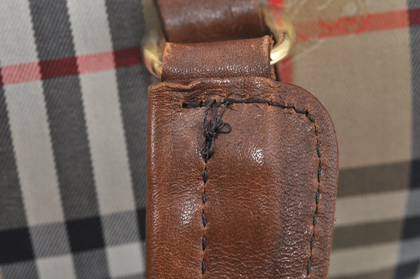 Authentic Burberrys Nova Check Canvas Hand Boston Bag Brown Beige L0211