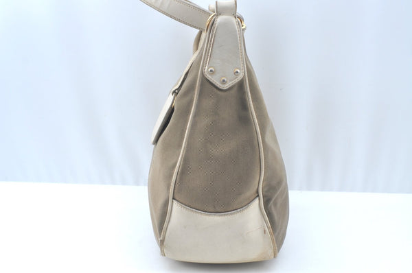 Authentic PRADA Canvas Shoulder Bag Leather Beige L0213