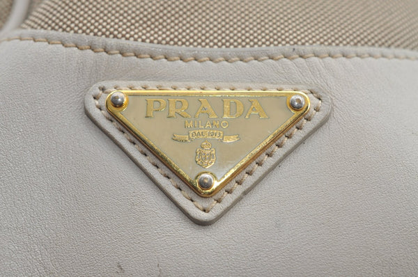 Authentic PRADA Canvas Shoulder Bag Leather Beige L0213