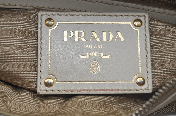 Authentic PRADA Canvas Shoulder Bag Leather Beige L0213