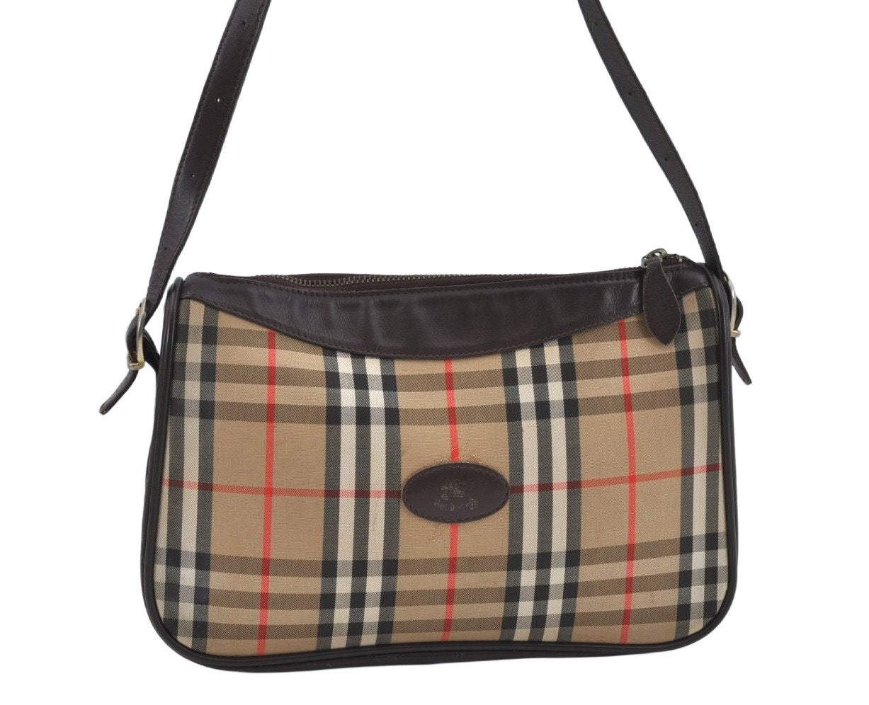 Authentic BURBERRY Nova Check Shoulder Bag Purse Canvas Leather Beige L0214