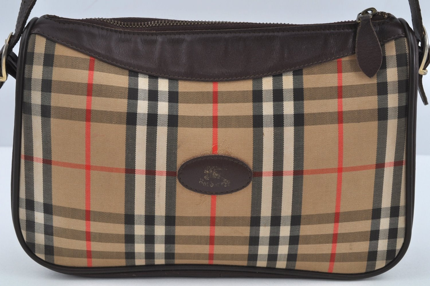 Authentic BURBERRY Nova Check Shoulder Bag Purse Canvas Leather Beige L0214
