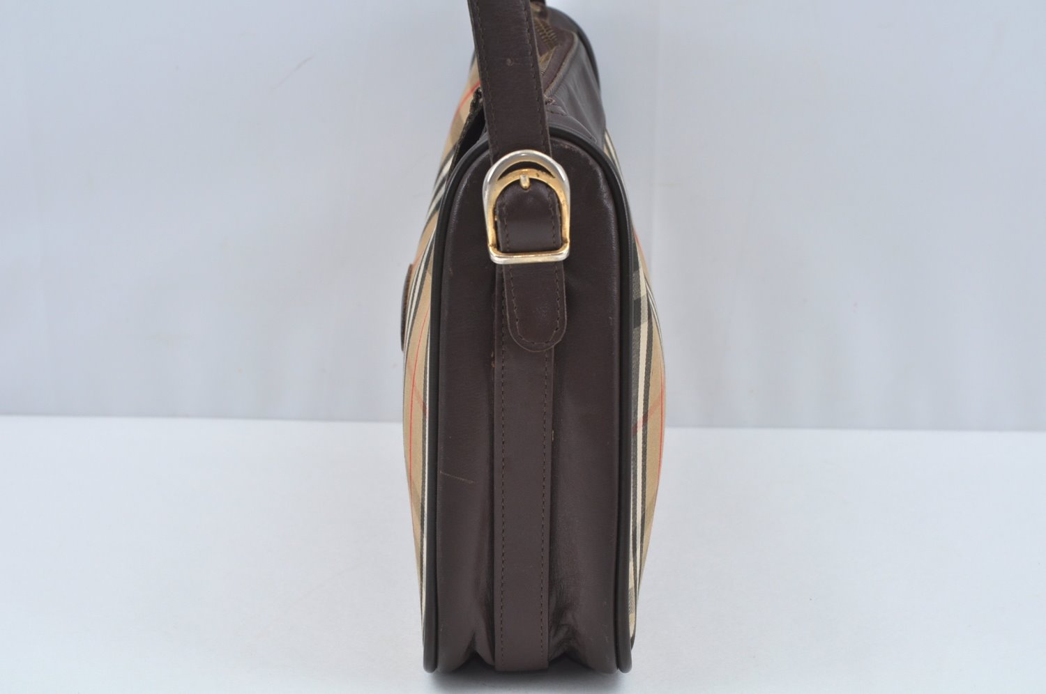 Authentic BURBERRY Nova Check Shoulder Bag Purse Canvas Leather Beige L0214