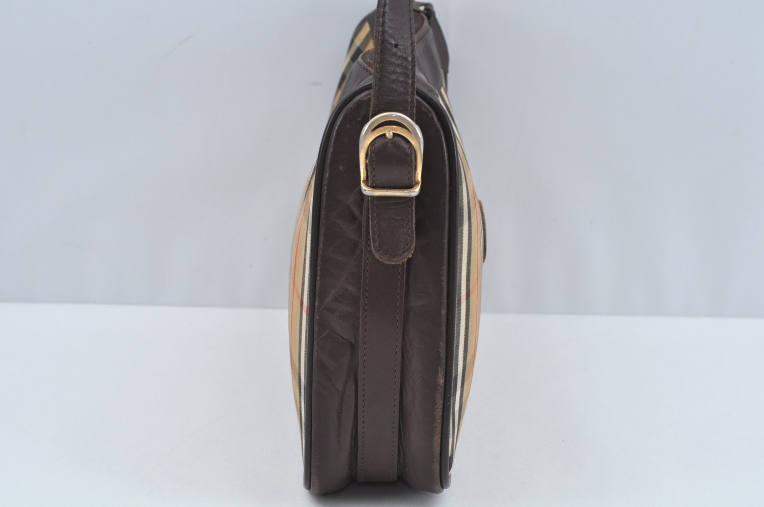 Authentic BURBERRY Nova Check Shoulder Bag Purse Canvas Leather Beige L0214