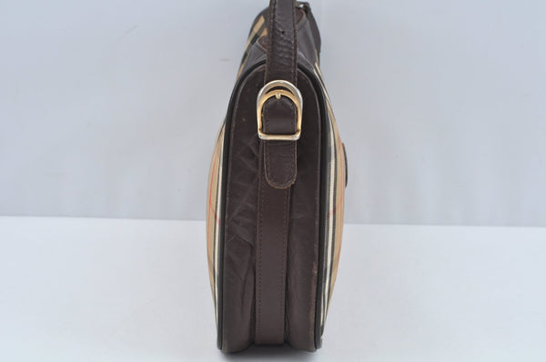 Authentic BURBERRY Nova Check Shoulder Bag Purse Canvas Leather Beige L0214