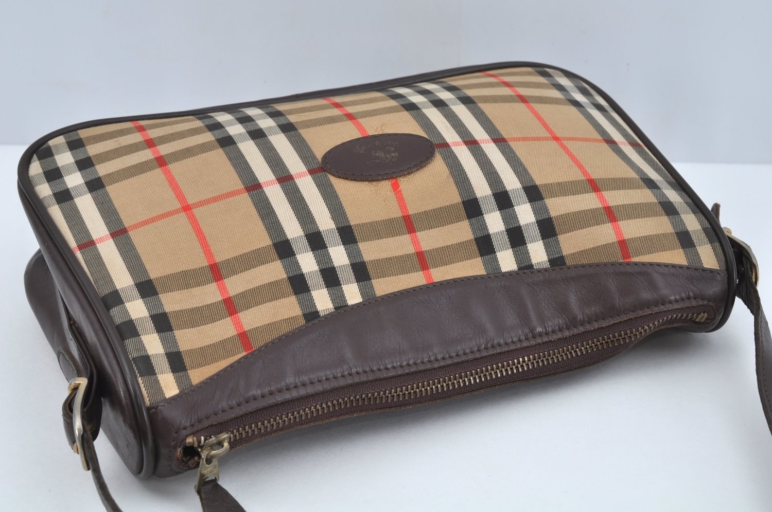 Authentic BURBERRY Nova Check Shoulder Bag Purse Canvas Leather Beige L0214
