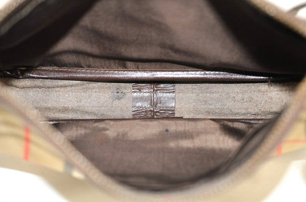 Authentic BURBERRY Nova Check Shoulder Bag Purse Canvas Leather Beige L0214