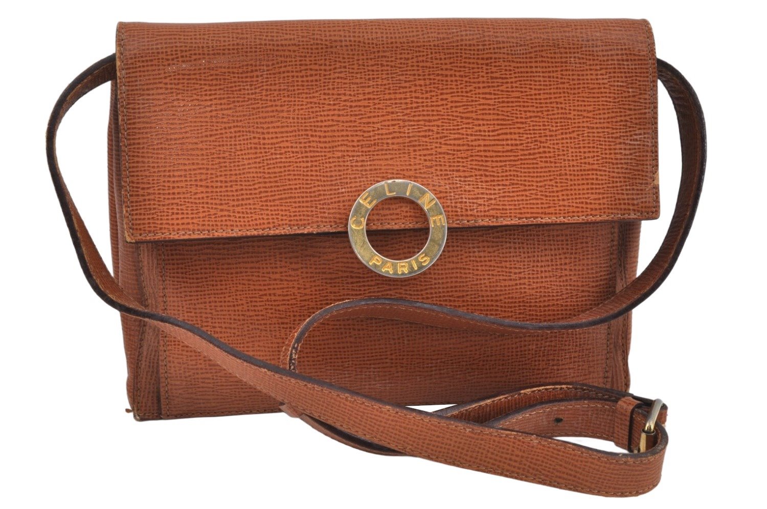 Authentic CELINE Shoulder Bag Purse Leather Brown Junk L0227