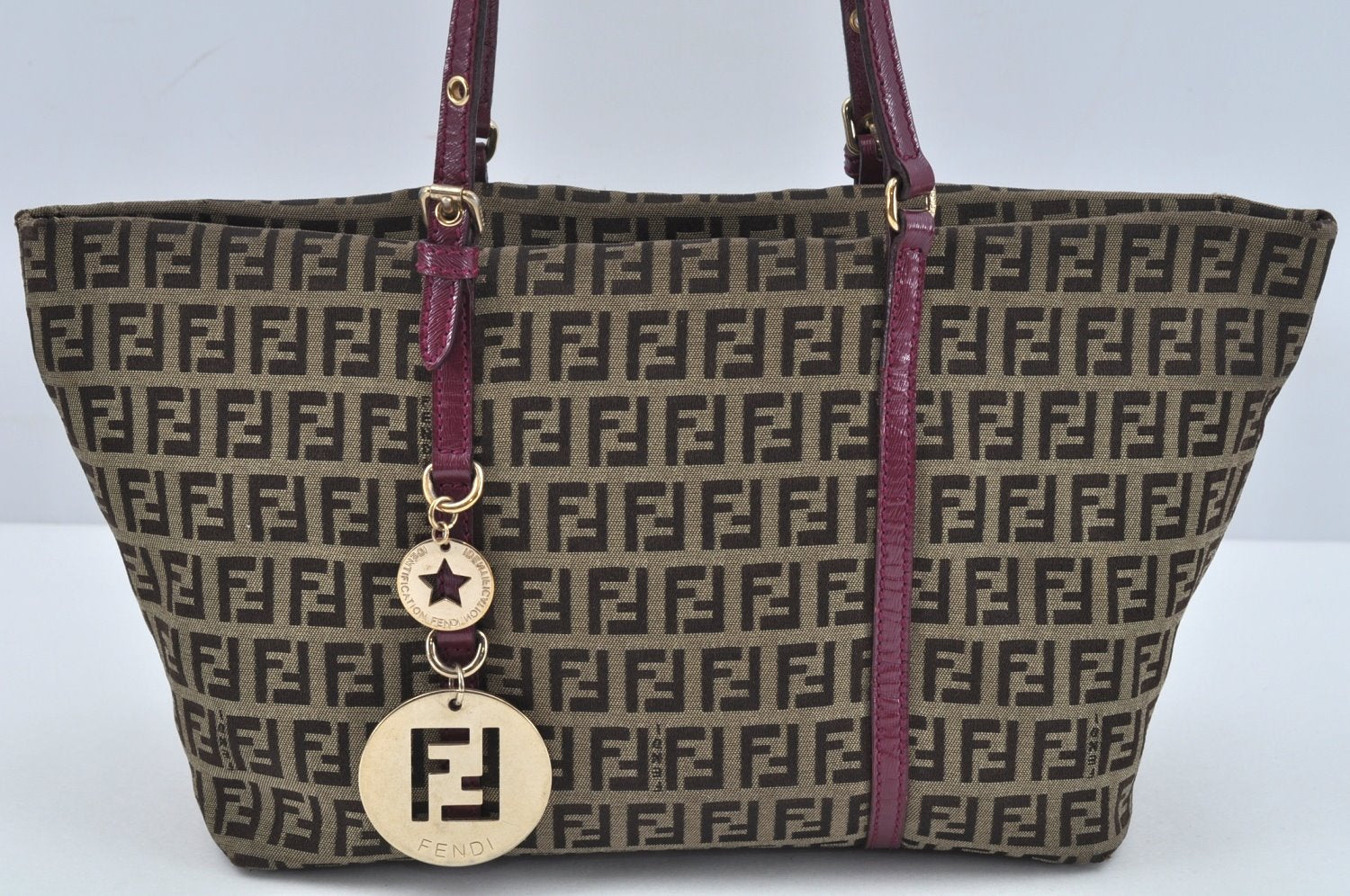 Authentic FENDI Zucchino Hand Shoulder Tote Bag Canvas Leather Brown L0231