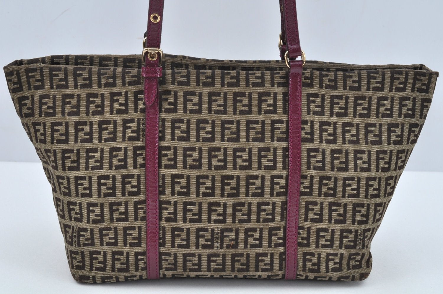 Authentic FENDI Zucchino Hand Shoulder Tote Bag Canvas Leather Brown L0231