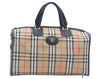 Authentic Burberrys Vintage Nova Check Travel Boston Bag Canvas Beige L0236