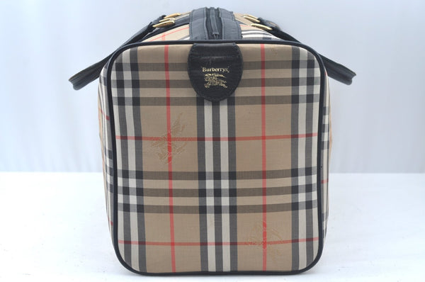 Authentic Burberrys Vintage Nova Check Travel Boston Bag Canvas Beige L0236