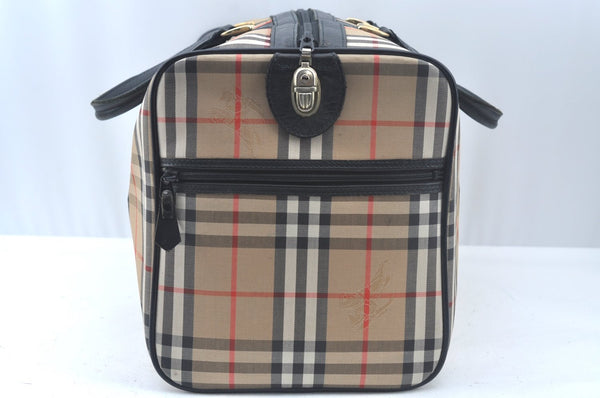 Authentic Burberrys Vintage Nova Check Travel Boston Bag Canvas Beige L0236