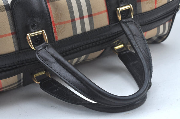 Authentic Burberrys Vintage Nova Check Travel Boston Bag Canvas Beige L0236