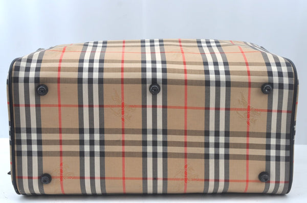 Authentic Burberrys Vintage Nova Check Travel Boston Bag Canvas Beige L0236