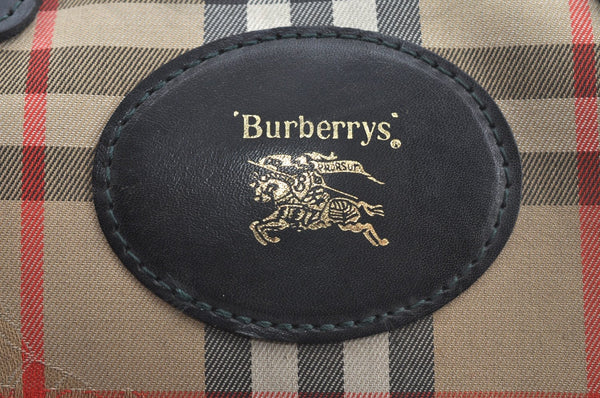 Authentic Burberrys Vintage Nova Check Travel Boston Bag Canvas Beige L0236