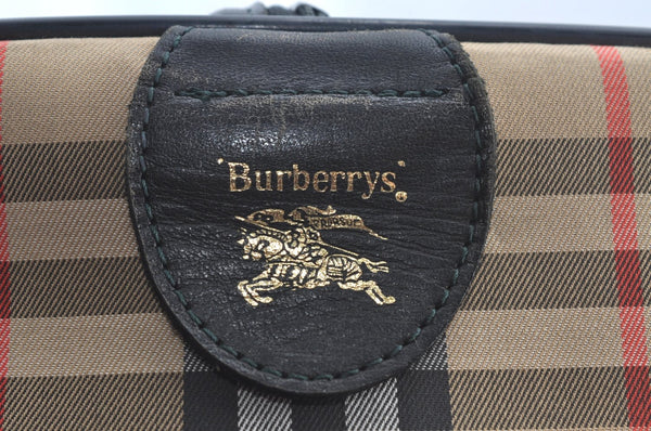 Authentic Burberrys Vintage Nova Check Travel Boston Bag Canvas Beige L0236