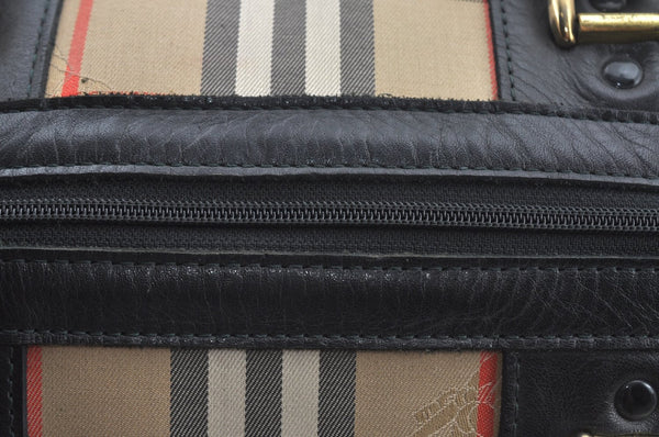 Authentic Burberrys Vintage Nova Check Travel Boston Bag Canvas Beige L0236