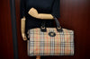 Authentic Burberrys Vintage Nova Check Travel Boston Bag Canvas Beige L0236