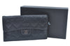 Authentic CHANEL Calf Skin Long Wallet Purse Black CC Logo Box L0240