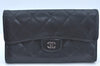 Authentic CHANEL Calf Skin Long Wallet Purse Black CC Logo Box L0240