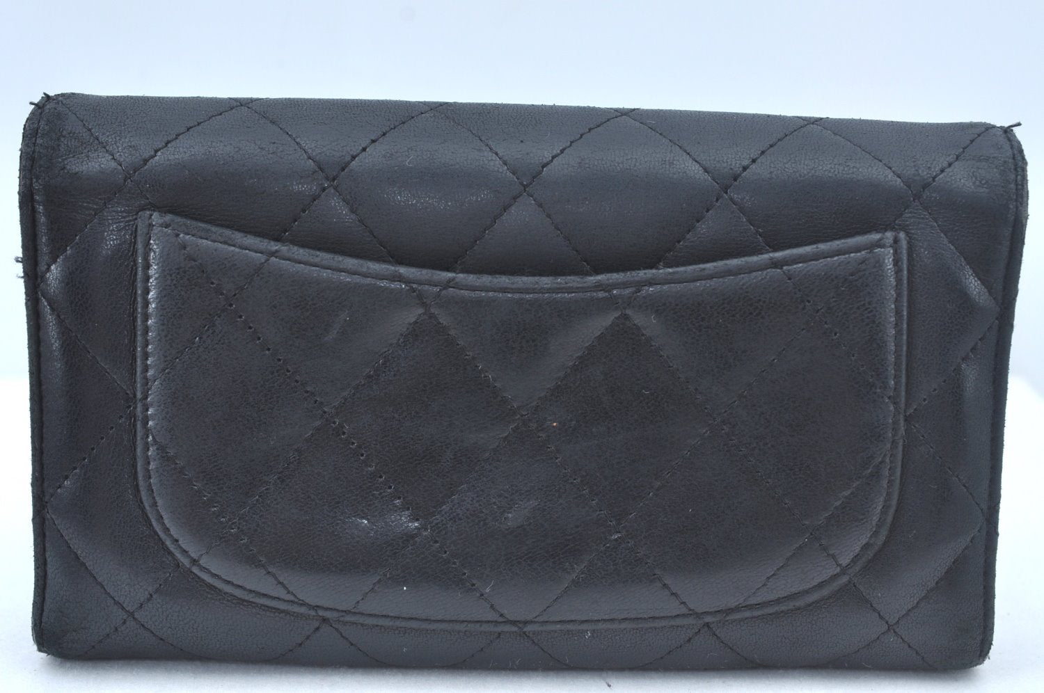 Authentic CHANEL Calf Skin Long Wallet Purse Black CC Logo Box L0240