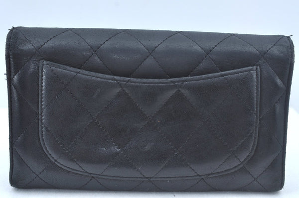 Authentic CHANEL Calf Skin Long Wallet Purse Black CC Logo Box L0240