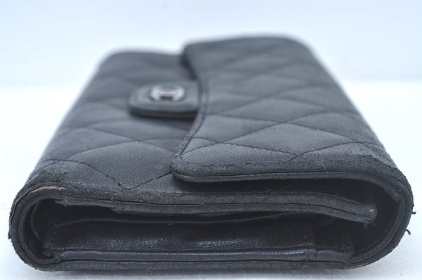 Authentic CHANEL Calf Skin Long Wallet Purse Black CC Logo Box L0240