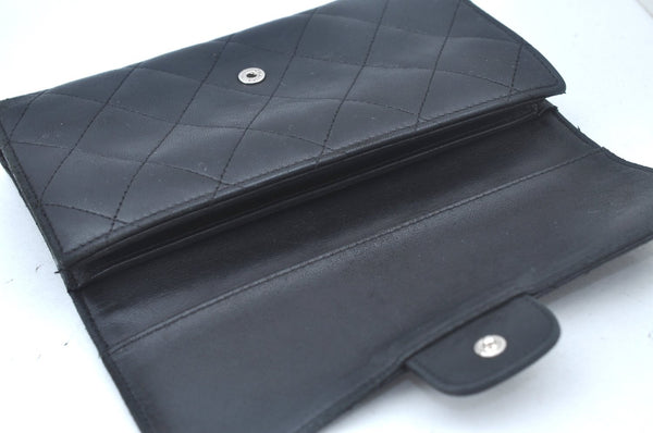 Authentic CHANEL Calf Skin Long Wallet Purse Black CC Logo Box L0240