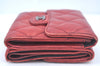 Authentic CHANEL Lamb Skin Matelasse Bifold Wallet Purse Red CC L0241