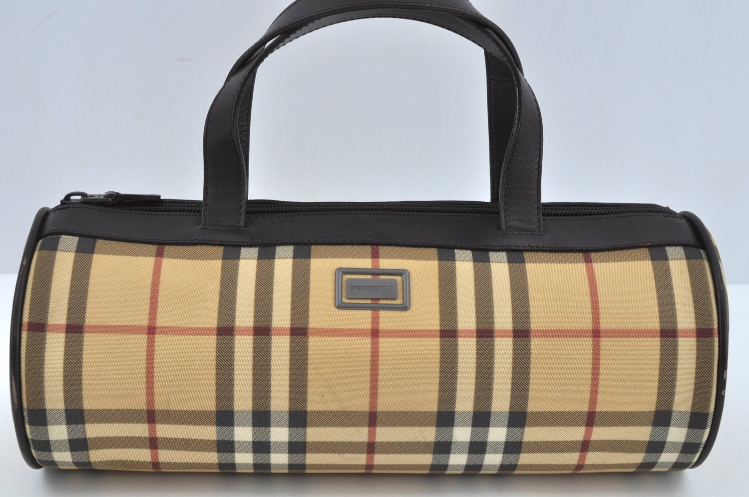 Authentic BURBERRY Vintage Nova Check PVC Leather Hand Bag Beige L0243