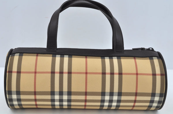 Authentic BURBERRY Vintage Nova Check PVC Leather Hand Bag Beige L0243