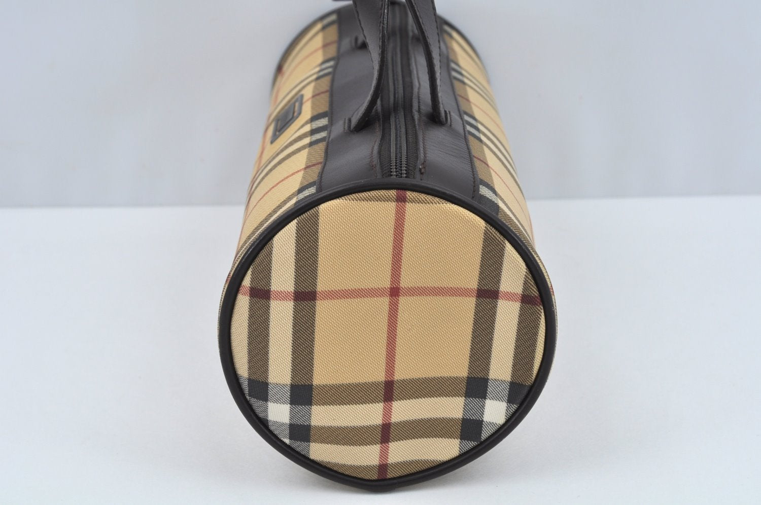 Authentic BURBERRY Vintage Nova Check PVC Leather Hand Bag Beige L0243
