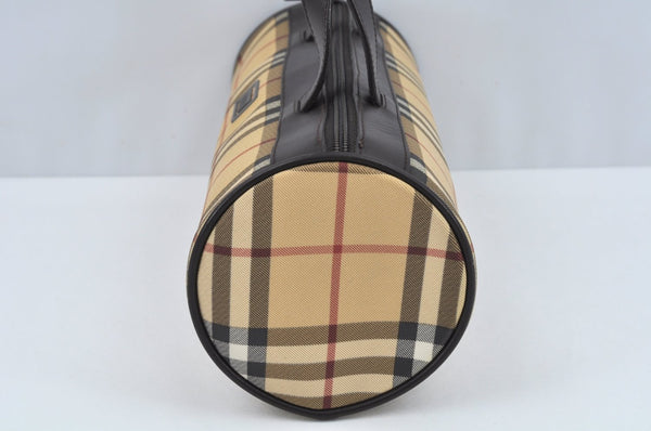 Authentic BURBERRY Vintage Nova Check PVC Leather Hand Bag Beige L0243