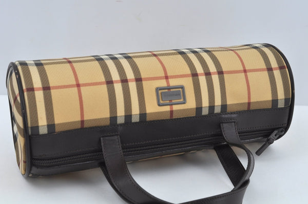 Authentic BURBERRY Vintage Nova Check PVC Leather Hand Bag Beige L0243