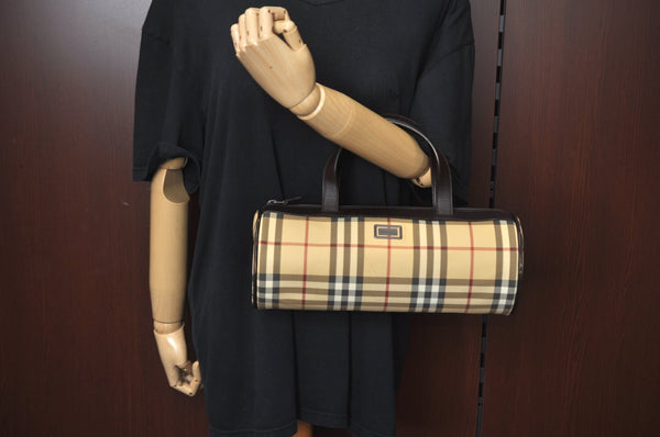 Authentic BURBERRY Vintage Nova Check PVC Leather Hand Bag Beige L0243