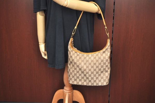 Authentic GUCCI Shoulder Bag GG Canvas Leather Brown L0246