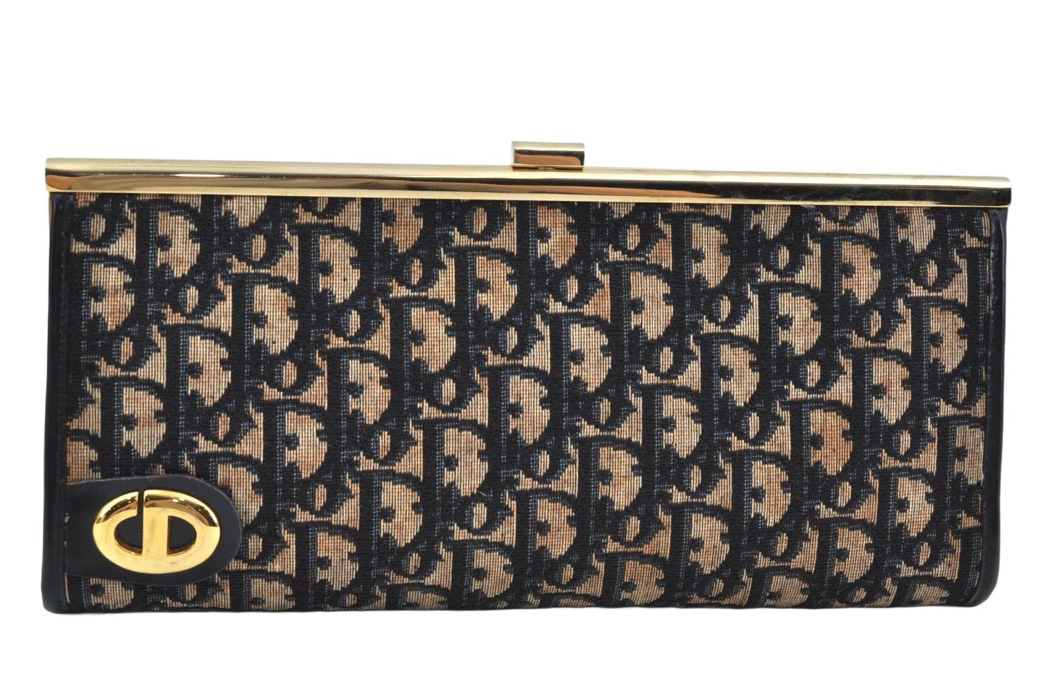 Authentic Christian Dior Trotter Clutch Bag Purse Canvas Leather Blue L0250