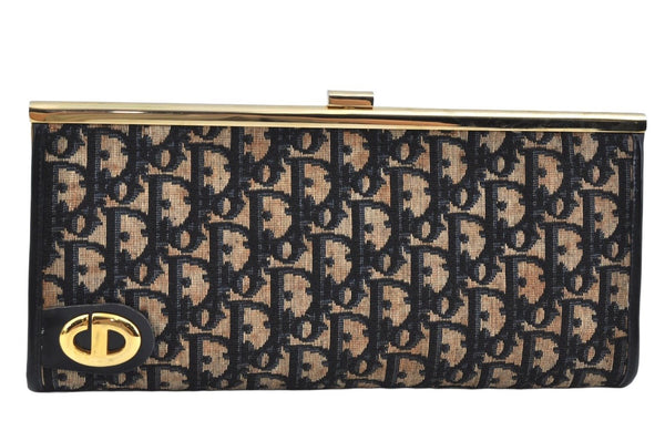 Authentic Christian Dior Trotter Clutch Bag Purse Canvas Leather Blue L0250